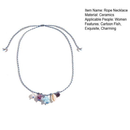 Ceramic Shell Fish Pendant Necklace for Women Irregular Gravel Braided Rope Adjustable Necklace Ocean Theme Boho Beach Jewelry