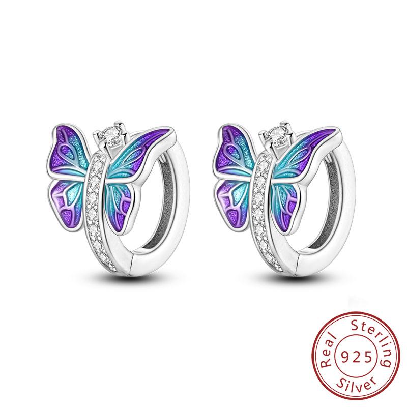 Hoop Earrings Original 925 Silver Blue Starlight Crystal Fire Dragon Butterfly Earrings For Women Party Wedding Jewelry