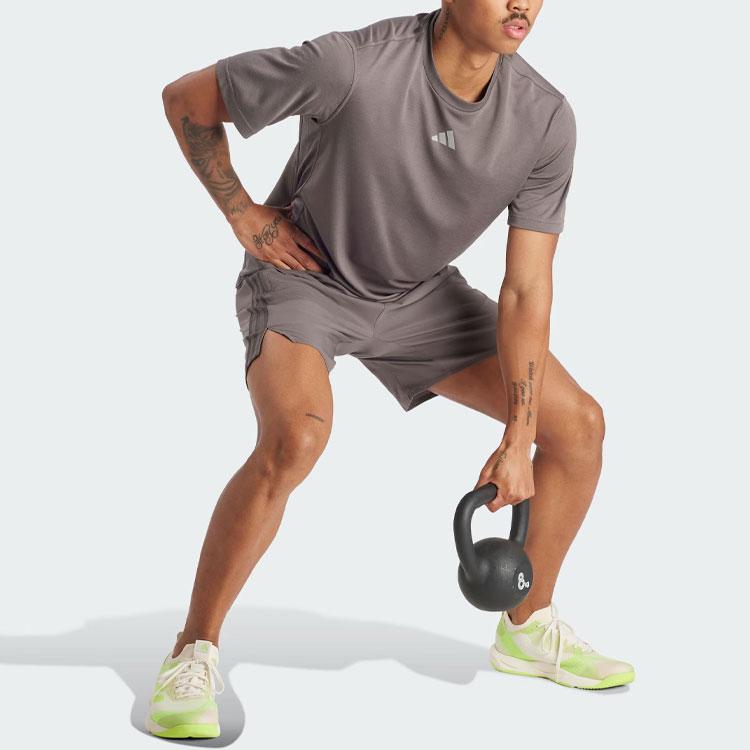 Adidas Hiit Workout 3-Stripes Quick-Dry Fitness Short Sleeve T-Shirt Men Tops Charcoal-Grey IS3720