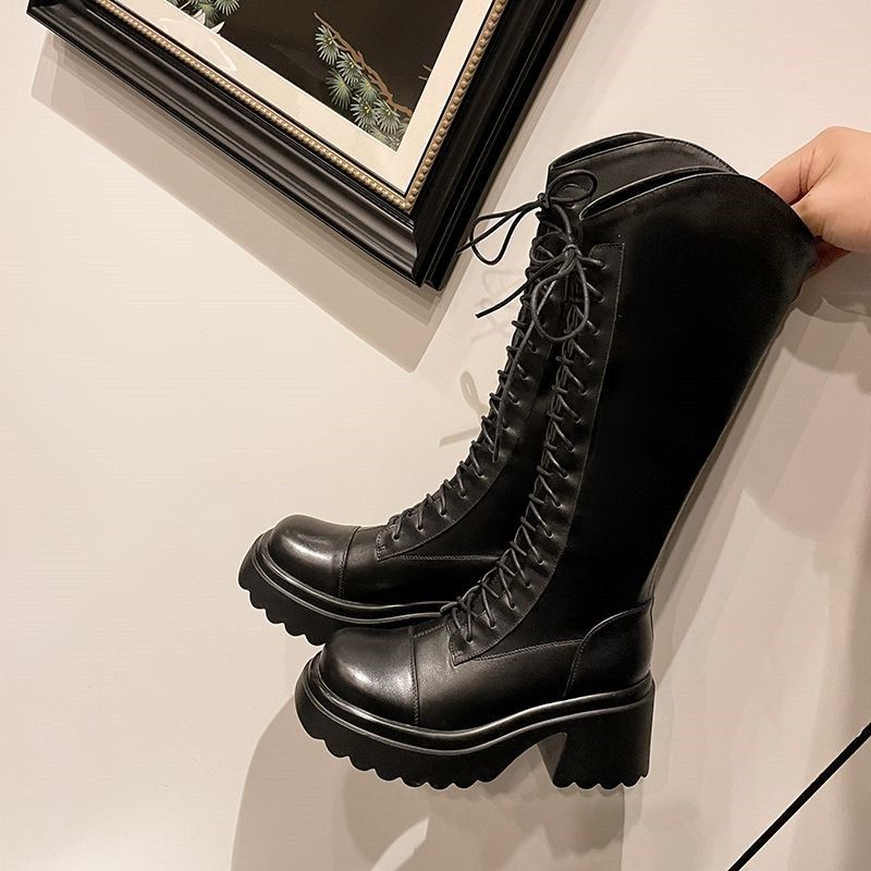 V-mouth Thick-soled Versatile Boots Women's 2025 Autumn and Winter Thin Thick Heel High Boots But Knee Knight Boots Ins