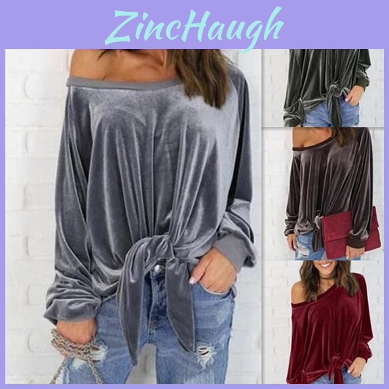 Stylish Loose Off-shoulder Bow-tie Sweatshirt For Women In Solid Colors
