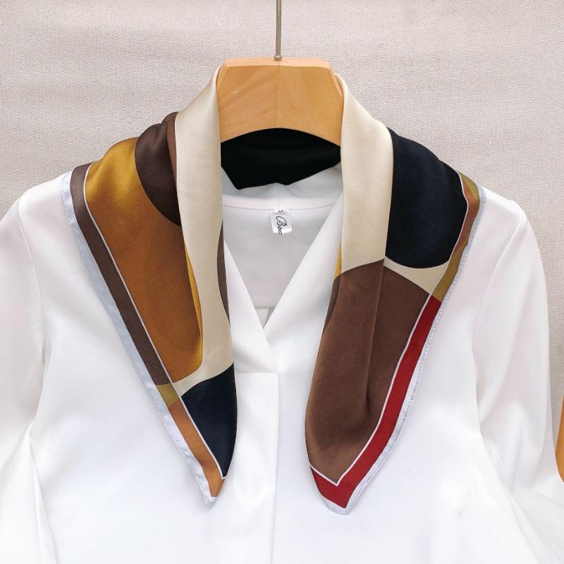 

Весенне-летняя новинка, высококачественный маленький квадратный шарф из тутового шелка, шелковый шарф с принтом, универсальный профессиональный галстук, повязка на голову 53cm