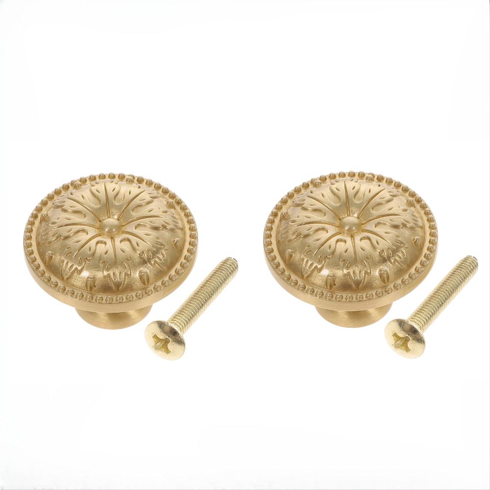 Pure Copper Single Hole Handle: Euro-Nordic Vintage Embossed & French Luxe Gold / Chinese Nordic Round Wardrobe Drawer Pull