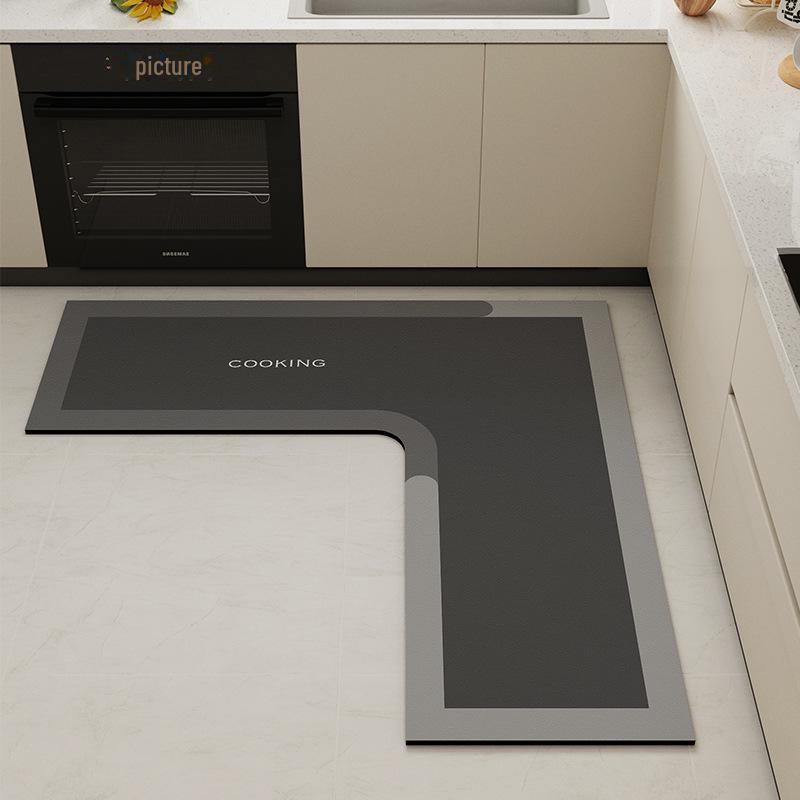 Premium L-shaped Kitchen Mats: Dirt-Resistant, Easy-Care, Quick-Dry Diatom Mud for Absorbing Water & Oil