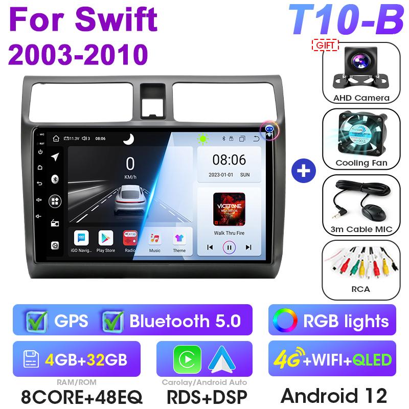 Android 12 Car Radio For Suzuki Swift 2003 - 2010 2 Din GPS Navigation Carplay Auto Stereo Intelligent Systems Smart Autoradio