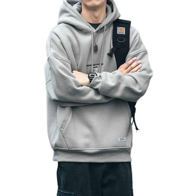 Men's Autumn Casual Letter Print Plus Velvet Thickened Hooded Sweatshirt