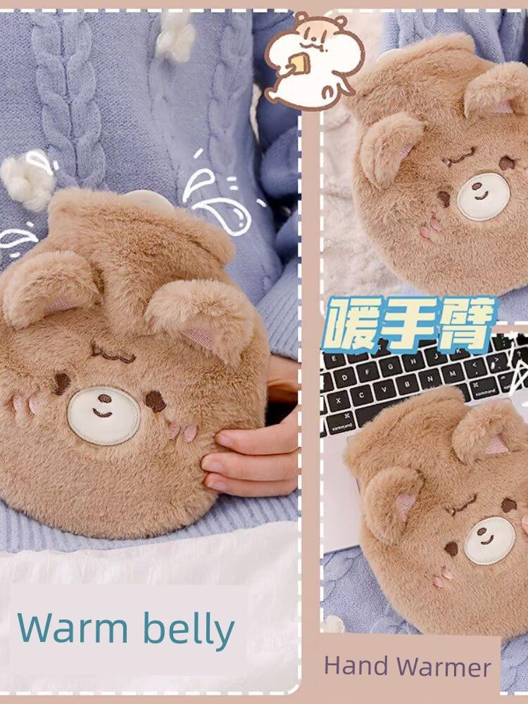Large Capacity Hot Water Bottle for Female Students, Cute Cartoon Plush Hot Water Bag