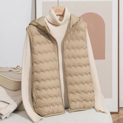 Autumn and Winter New Fashion Light and Thin Hooded Wave Quilting Line Winter Clothing Portable White Duck Down Vest Winter Clothing Outside