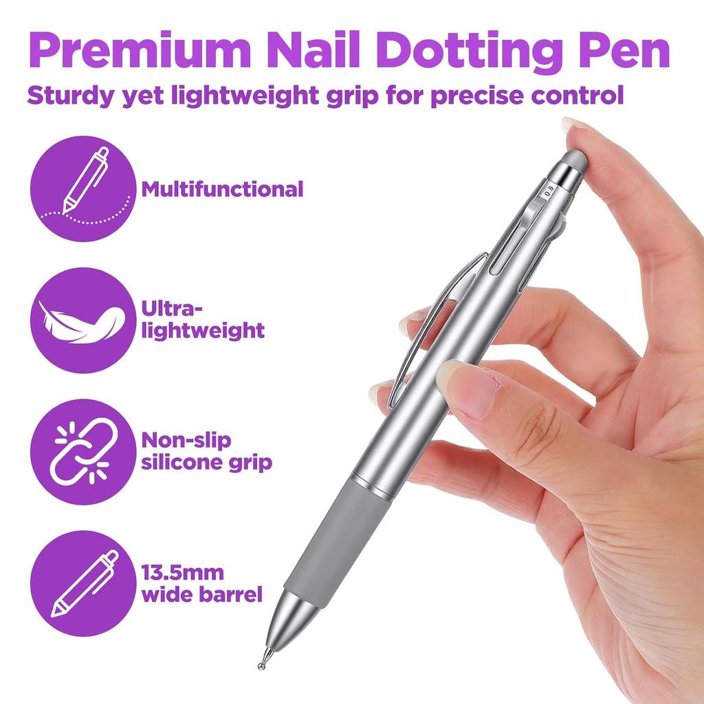2PCS Nail Dotting Pen, 5-in-1 Nail Dotting Tool Ballpoint Pen Design Double End Nails Art Pens Dottings Tools Manicure Art Tools for Nails DIY Salon