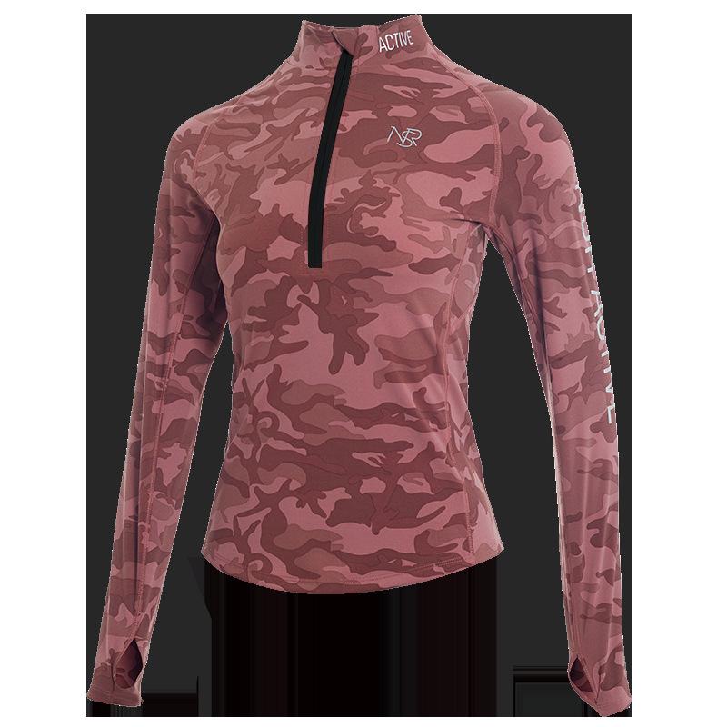 

Женский камуфляжный облегающий топ с длинным рукавом и молнией до половины из лайкры для бега XXL [Height: 170-180] [Weight: 135-150]
