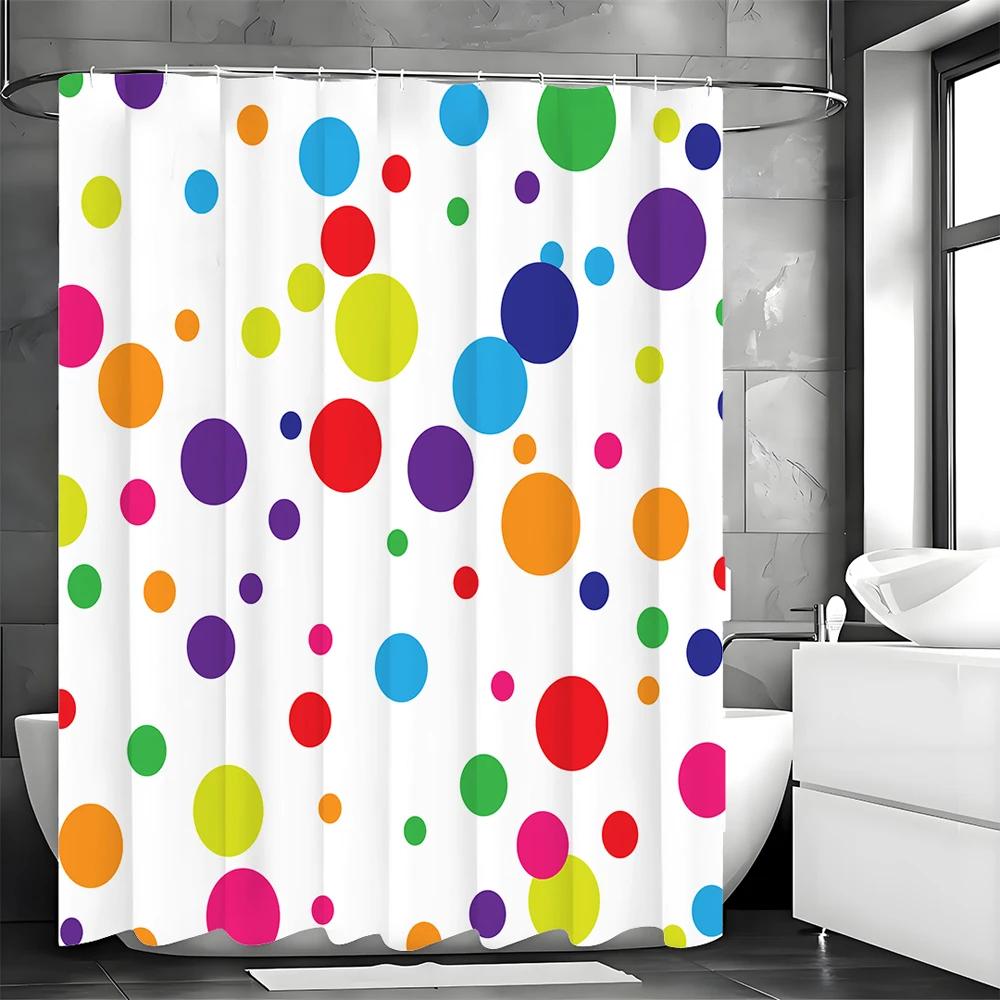 Colorful Circle Shower Curtain, Bathroom Decorative Shower Curtain, Waterproof Shower Curtain With Hooks