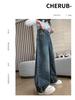Girls' 2024 Spring & Autumn Fleece-Lined Wide-Leg Jeans - Straight-Leg Style for Winter, Suitable for Middle and Big Children.