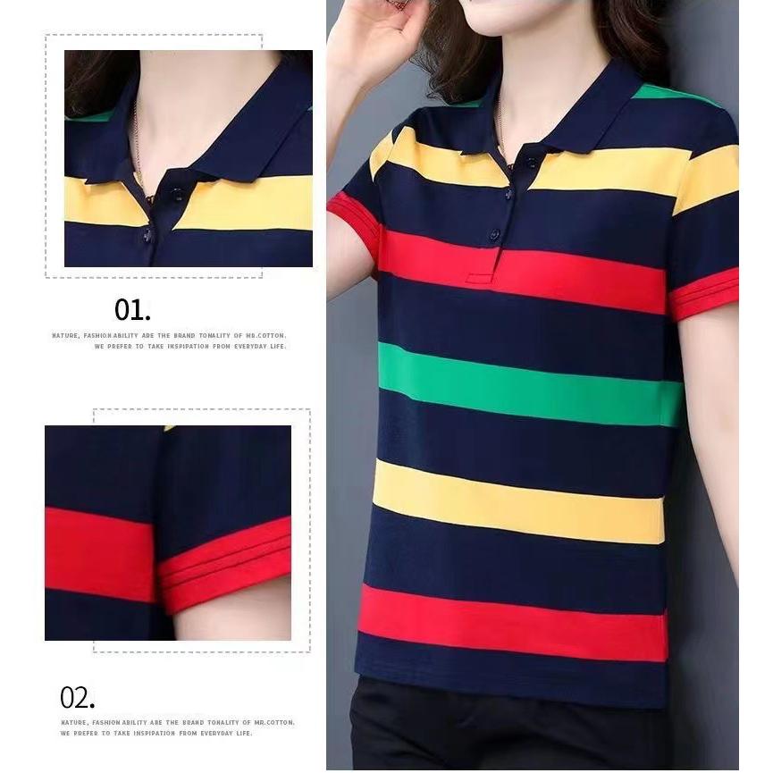 Women's Summer Tops Strip Tees Sexy Vintage Short Sleeve 5XL Polo T-Shirts Loose Casual Boho Tees