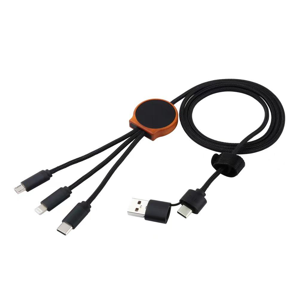 Eco-friendly Biodegradable Bamboo Fast Charging 6-in-1 Data Cable with Customizable Logo