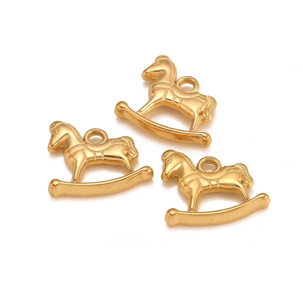 DOOYIO 3pcs/Lot Cute Baby Theme Charm Stainless Steel Rocking Horse Baby Toy Baby Pendants For DIY Jewelry Making Accessories