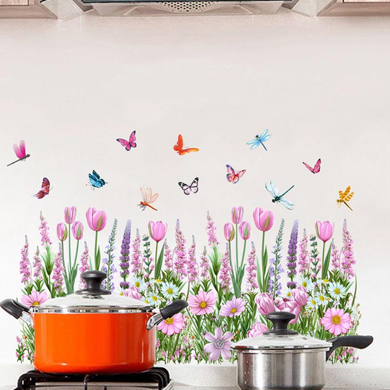 

Цветы Трава Колибри Бабочка Виниловые Наклейки на Стекло На Стену на Окно для Украшения Дома Съемные Статические Самоклеящиеся Декали