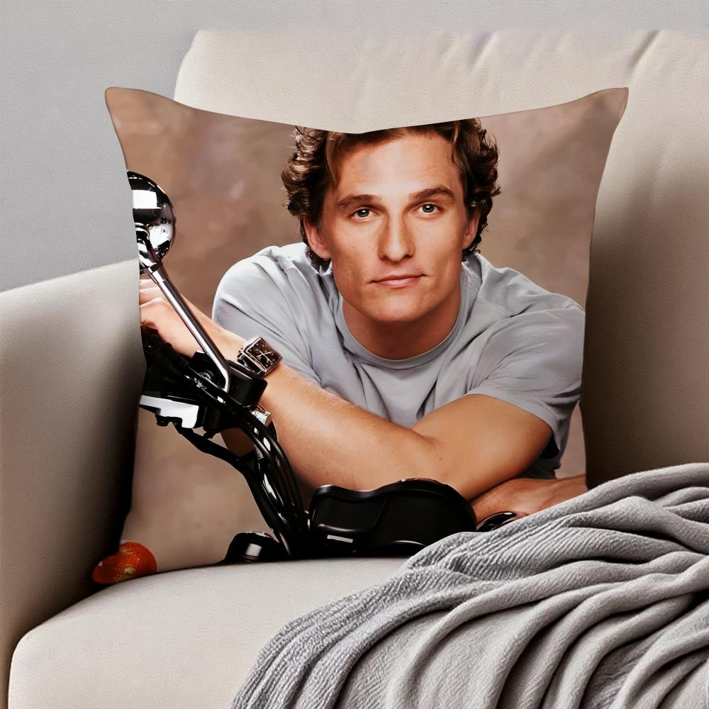 M-Matthew Mcconaughey Pillow Hollywood Actor Cushion Cover Pillowcase Anti-Dustmite Invisible Zipper Short Plush Sofa Cushion