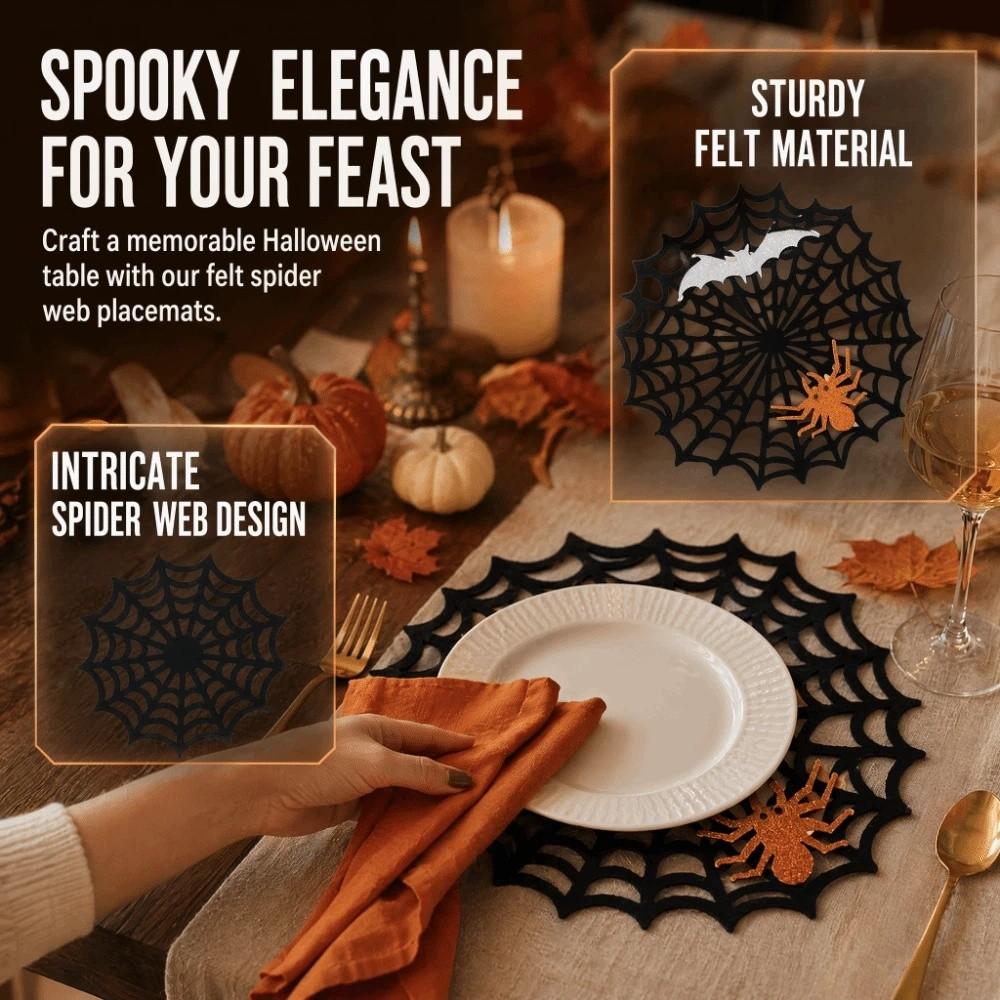Hollow Out Spider Web Coaster Waterproof Felt Cup Mat Halloween Spider Web Placemat  Restaurant