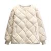 Women's Short Cotton Jacket, Diamond Patterned Down, Collarless, Winter Coat, Slim Fit Long Sleeved Pocket Details