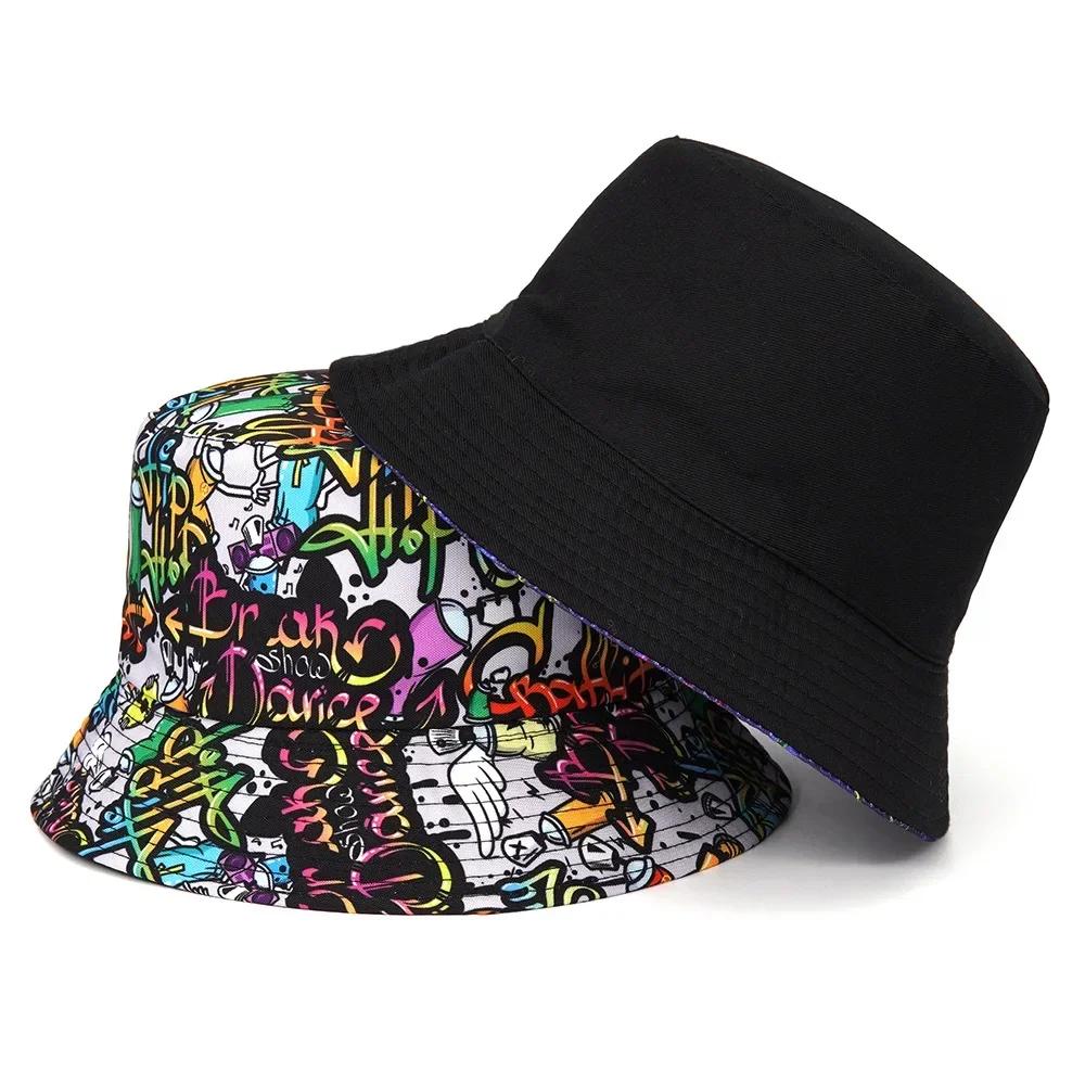 Unisex Cartoon Panama Bucket Hats Animal Letter Print Fisherman Hat For Women Men Spring/Summer Reversible Cap