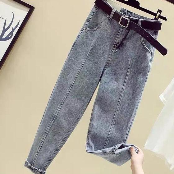 

Женские укороченные джинсы большого размера на весну, осень и зиму, свободные однотонные эластичные синие повседневные джинсы с высокой талией S синий