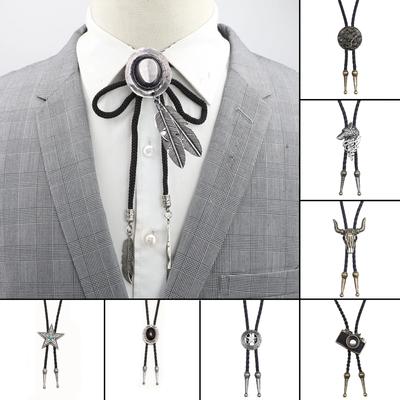 Men's Trendy, Bolo Tie, Leather Necklace, Dance Necktie, Vintage Aborigines, Silver Wolf, Western Rodeo Bolo,