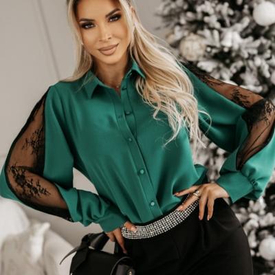 Nuova Moda Primavera Camicie Patchwork di Pizzo Donne Floreale Manica Lunga Tinta Unita Vintage Casual Bluse Donne Elegante Revers Bottoni Camicia Femminile Top 25845