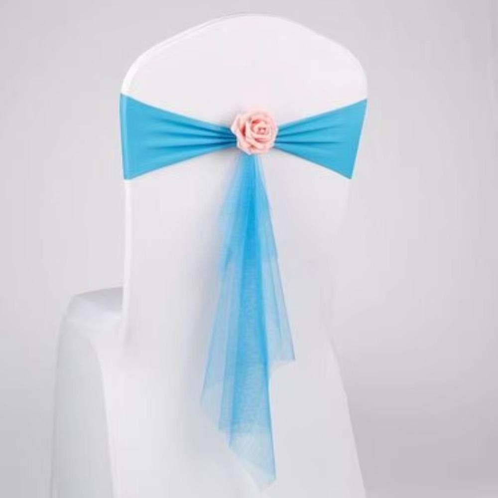 Rose Flower Chair Back Bow Decorative Belt Elastic Band Chair Bandage Home Decor Supplies