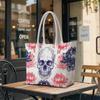 Skull Lotus Printed Tote Bag Large Capacity Shoulder Bag for Daily Commute Shopping Use