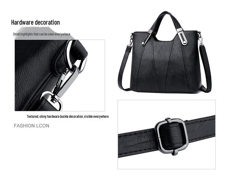2024 Soft Leather Fashion Handbag for Middle-aged Women: Large Capacity, Versatile Single Shoulder or Crossbody Bag