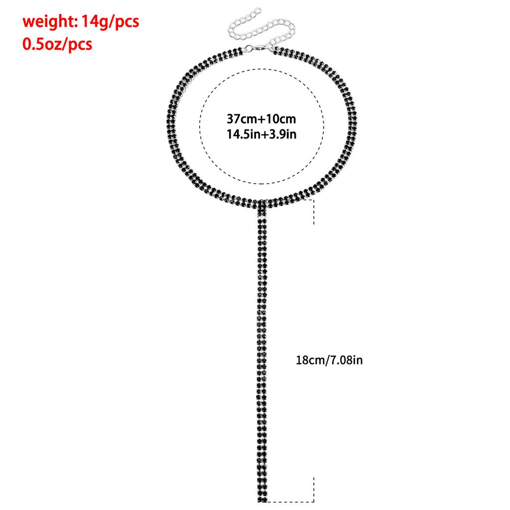 Accessories T-Shaped Sexy Black Full Diamond Double Neck Chain Long Necklace Women'S Clavicle Claw Diamond Chain Necklace