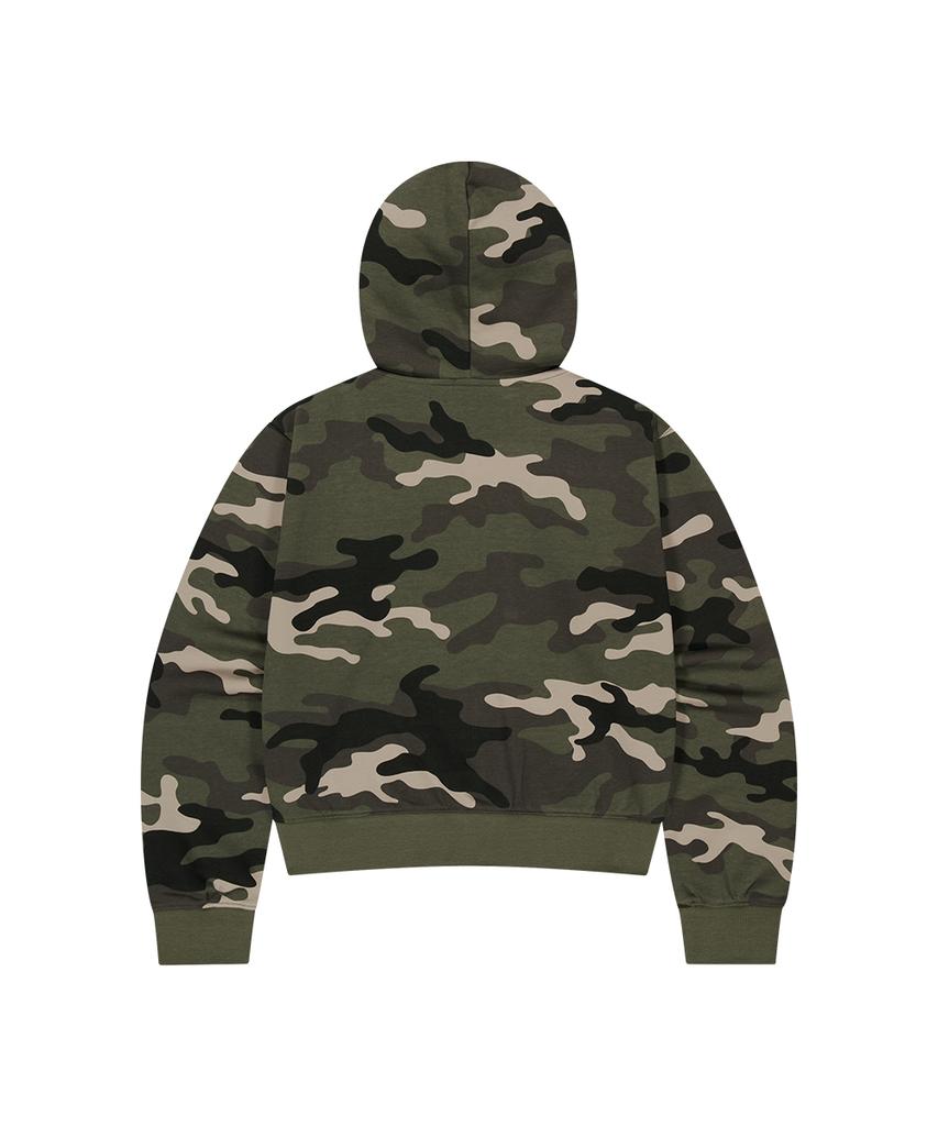 Mahagrid Camo Applique Crop Zip Up Hoodie Green(Mg2Fffm493A)