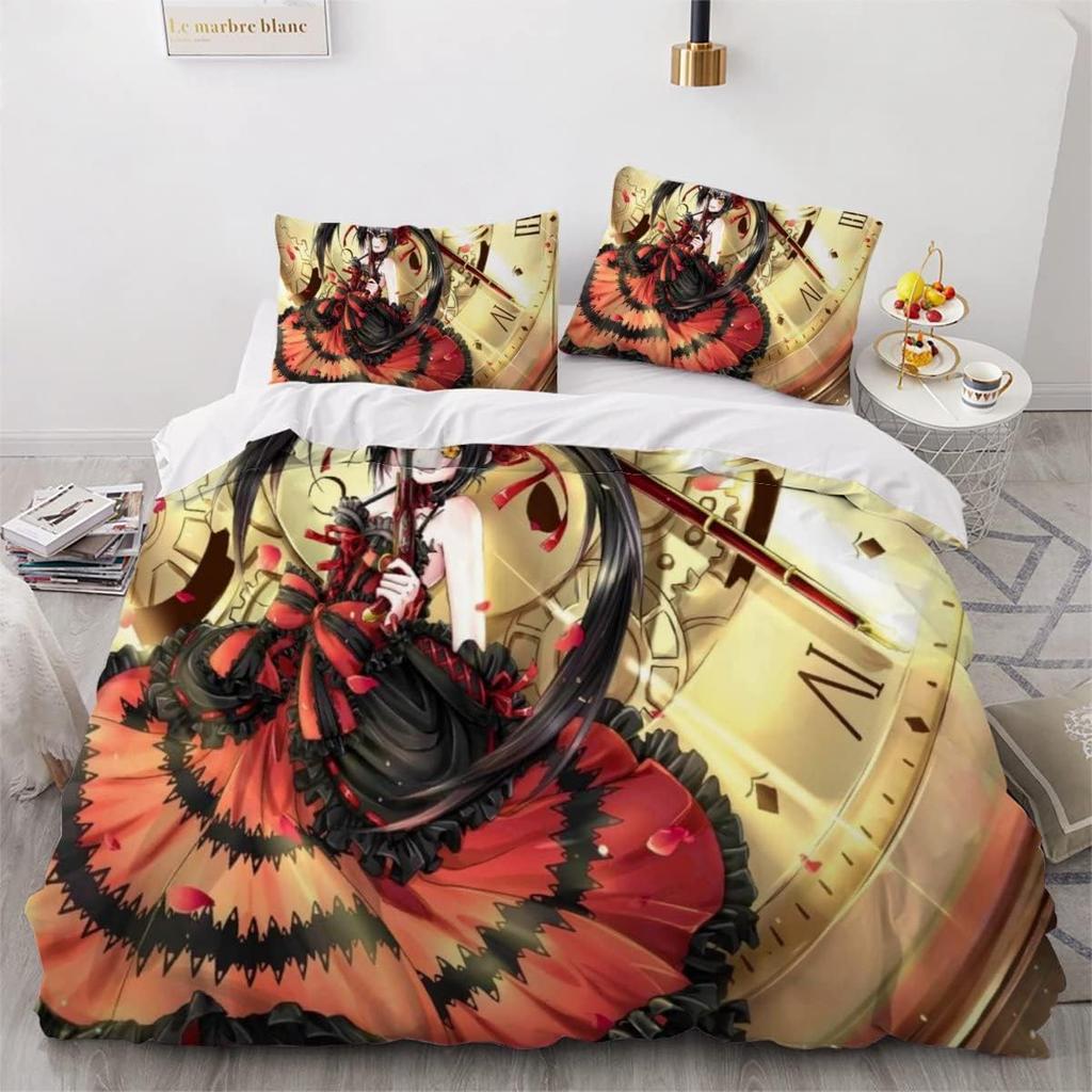 Duvet Cover 3D Cartoon Bedding Set 135×200 Quilt Cover Pillowcase 3 Pieces Anime Girl Soft 100% Superfine Fiber Zipper Closure