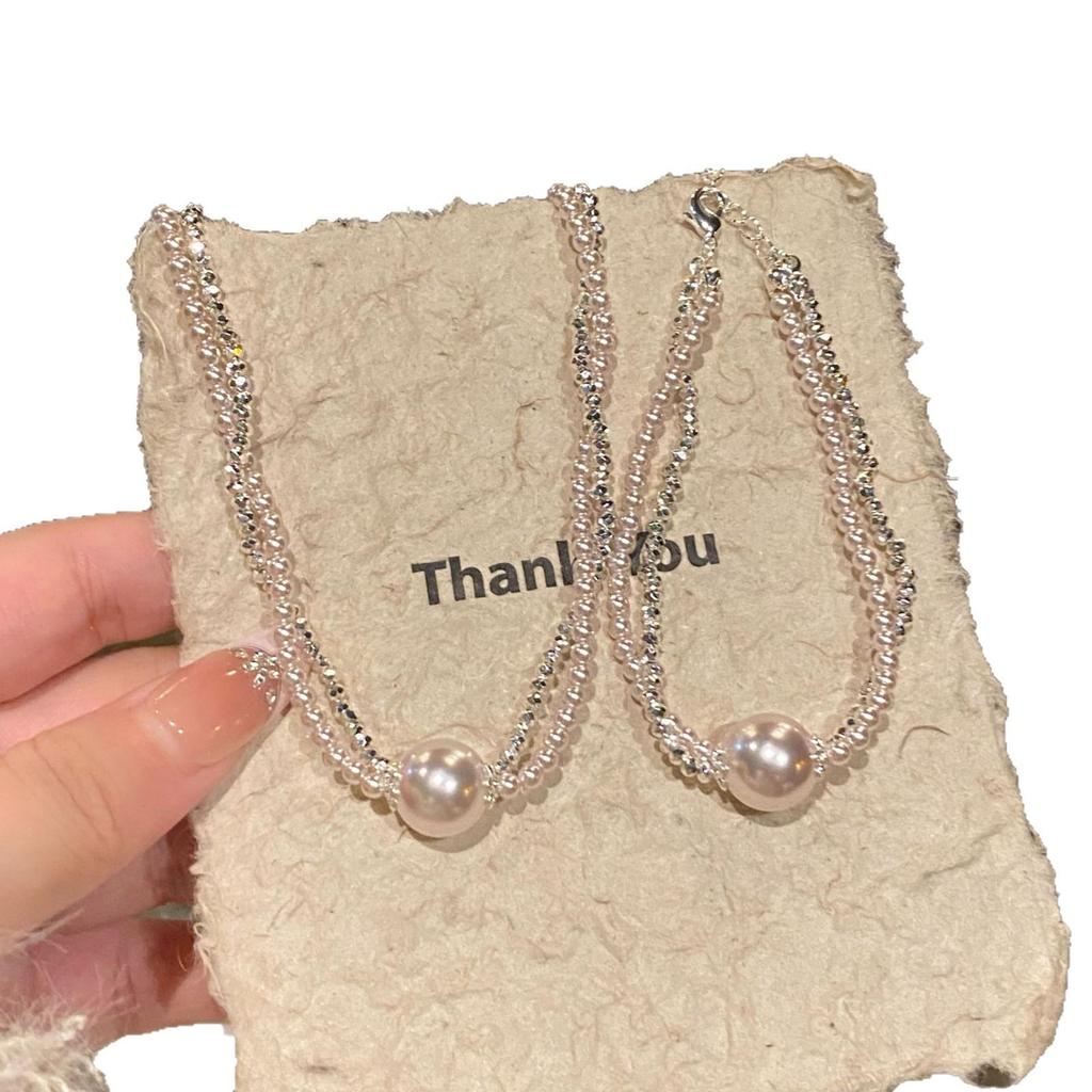French Retro Light Luxury Double-Layer Pearl Pendant Jewelry Set: Bracelet & Necklace for Women
