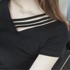 Summer Korean Version Slimming Short Sleeved Solid Color Base Shirt V-neck Shoulder Slip T-shirt Fashion Women's Clothing