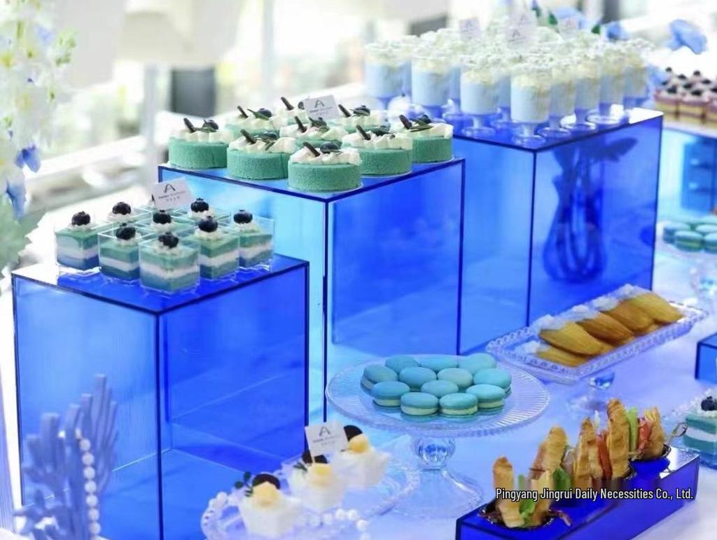 Blue Acrylic Dessert Table Display Stand for Tea Break & Birthday Ornaments