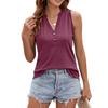 Women's V‑Neck Partial Button Sleeveless Tank Top Regular Fit Casual Solid Spring Summer Women Tee