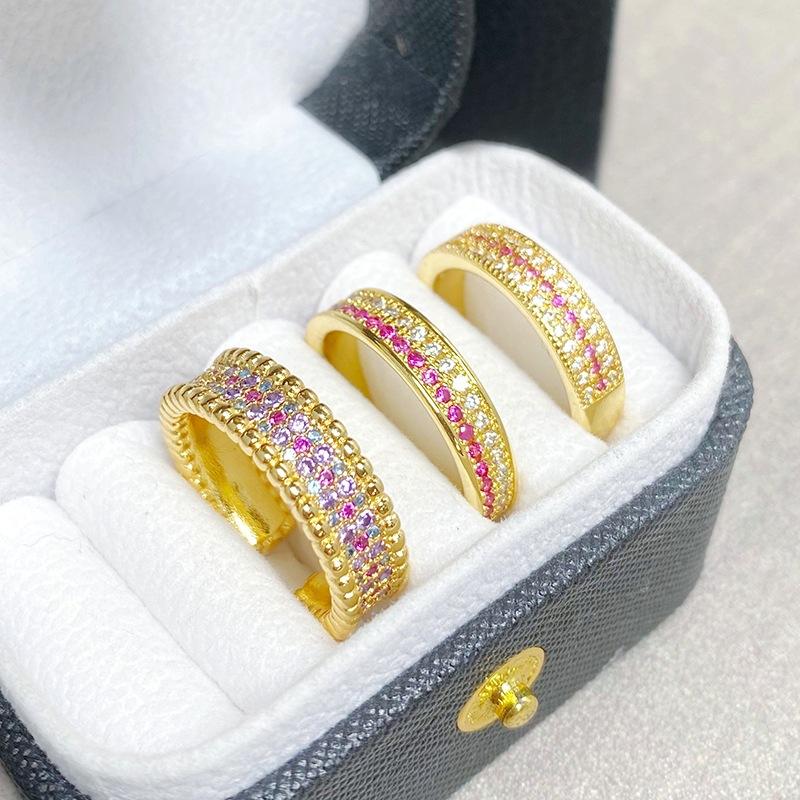 [Gilt Color Ring] Medieval Vintage Gypsy Star Zircon Bead Edge Opening Ring Light Luxury High-End Ring