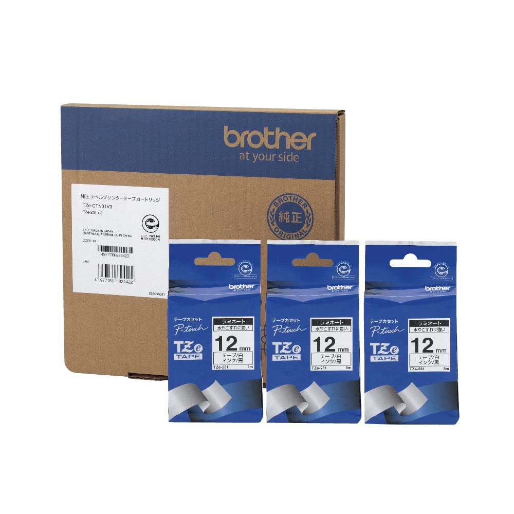 

Brother Industries Peatouch Laminating Tape 12mm White [Brother Genuine] TZe-CTN01V3 (TZe-231/3 pack) White, White,