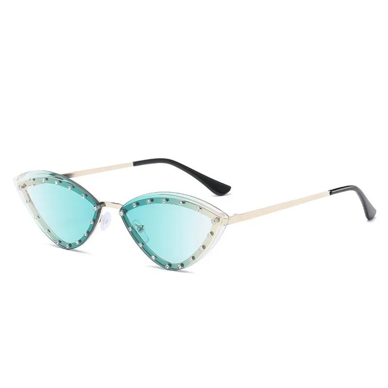Vintage Cat Eye Women Luxury Diamond Sunglasses Rimless Ocean Lens Female Triangle Rhinestone Sun Glasses Shades Uv400