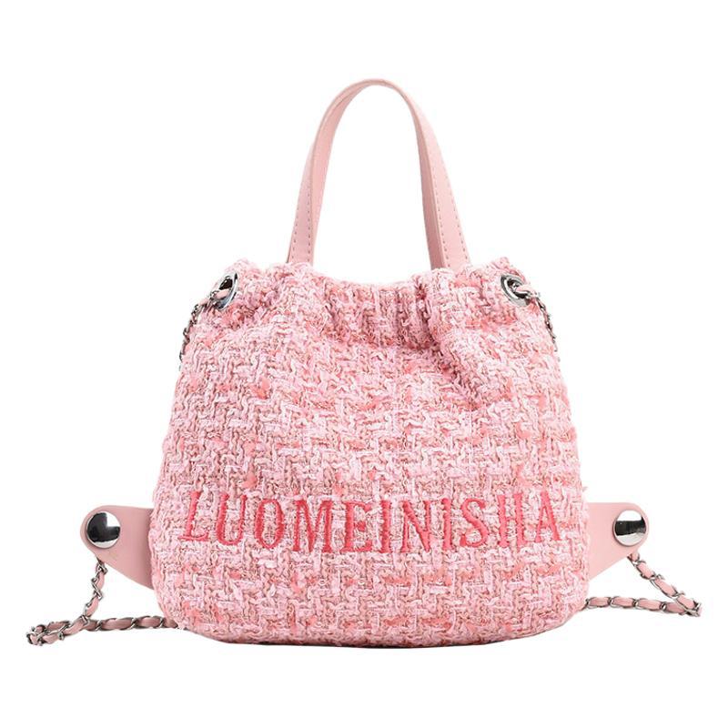 New small bag, portable texture bucket bag, fashionable weaving 2025 backpack, chain bag, women's woolen goods.