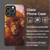 Luxurious Golden Flame Lion Pattern Tempered Glass Phone Case for IPhone 16 Pro Max 15 14 13 12 Mini 11 PRO XS XR 7 8 Plus Cover