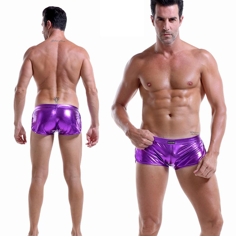 1 Stück Metallic Hipster Trunks Shorts Mode Unterwäsche Sommer Herren Stretch Boxer Einfarbig Glänzend Shorts Polyesterfaser Bademode