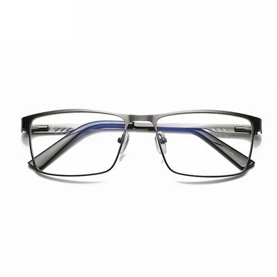 Blaulichtblockierende Augenschutzbrille für Herren, quadratisch, Metall, großer Rahmen, Lesebrille mit Federbein, für ältere Menschen, Presbyopie