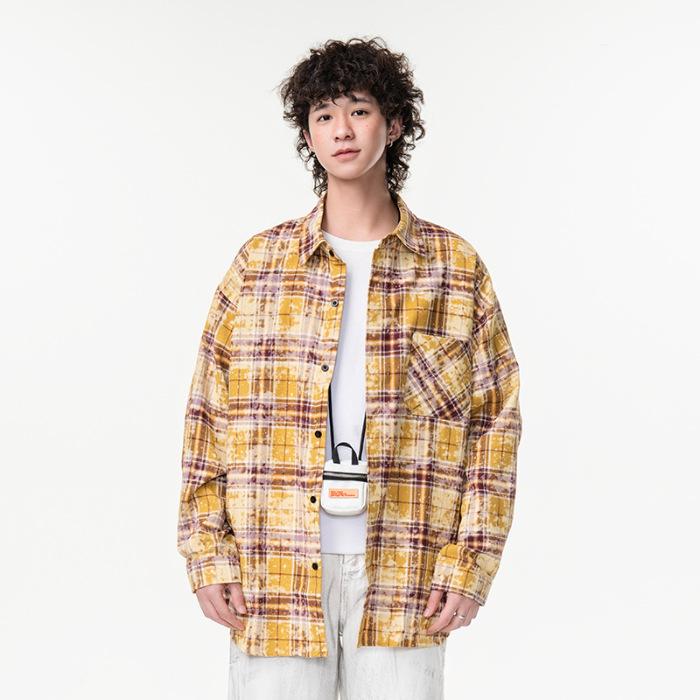 

Новая японская рубашка средней длины на весну для мужской моды, трендовая повседневная клетчатая рубашка 3XL жёлтый