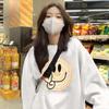 Ladies Smiling Face Printed Loose Sweatshirt Women's O-neck Long Sleeve Oversize Pullover Hoodie for Autumn Winter