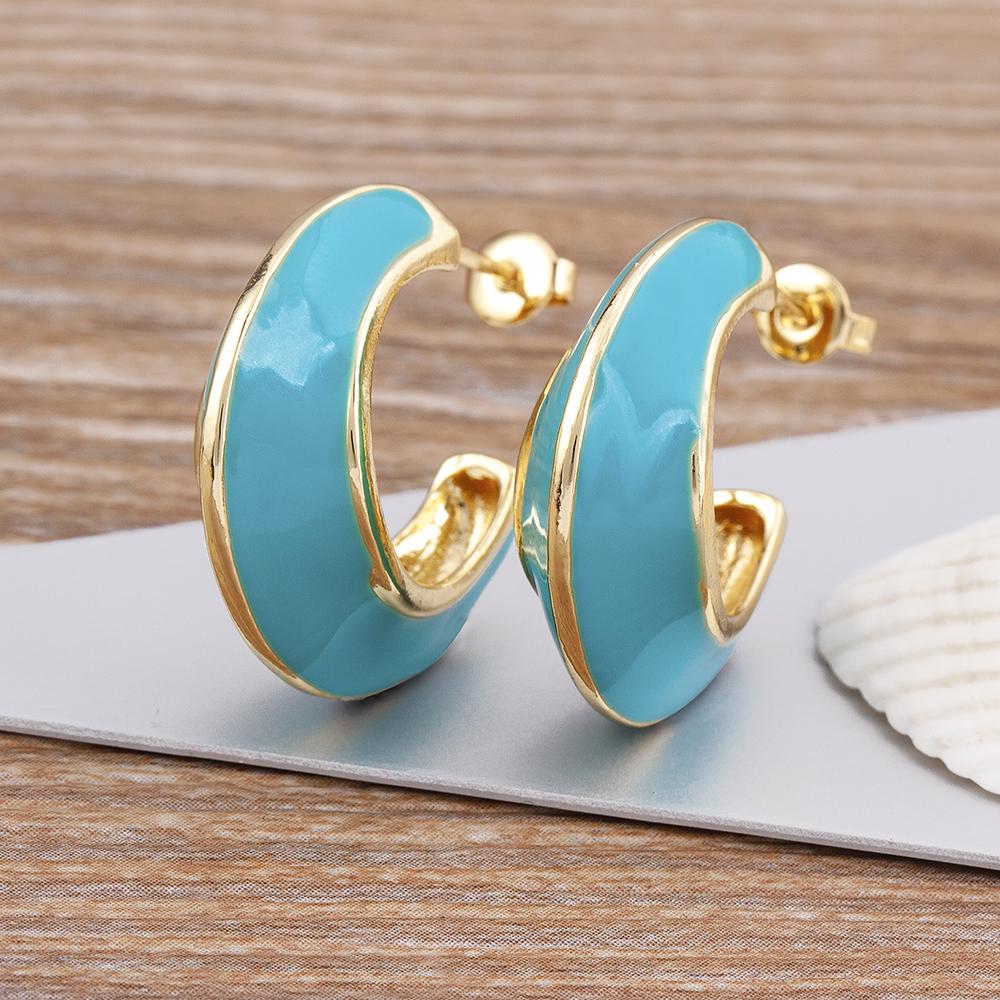 

New Luxury Enamel Oil Dripping Moon Shaped Gold Plated Earrings Simple Design Personalized Women s Jewelry Party Birthday Gifts світло-синій колір