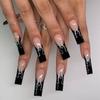 24 Stuks Herbruikbare Zelfklevende Nepnagels French Lang Ballet Roze Roos Contrast Lijn Press On Nagels