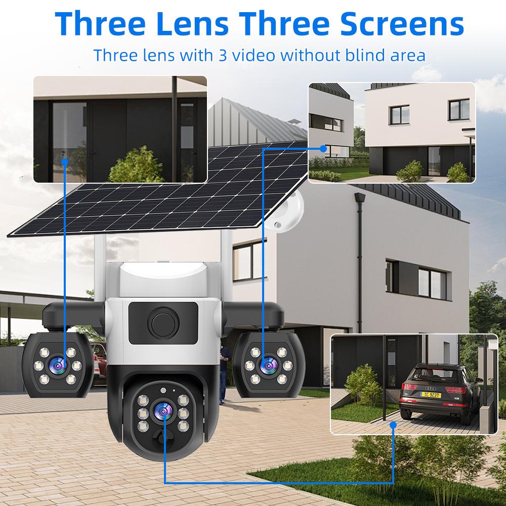 V380 Pro WiFi Solar Kamera Außen Dreifachlinse PIR Personenerkennung Nachtsicht PTZ Kabellose IP-Kameras CCTV Sicherheitschutz
