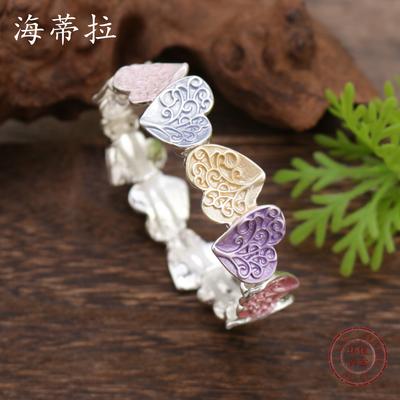 Color Painting Oil Tree of Life Love Elastic Bracelet, Fashionable Heart-shaped Women's Versatile Alloy Bracelet